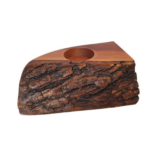 Live Edge Pine Rustic handcarved handturned solid wood candle vase holder - Picture 2 of 8